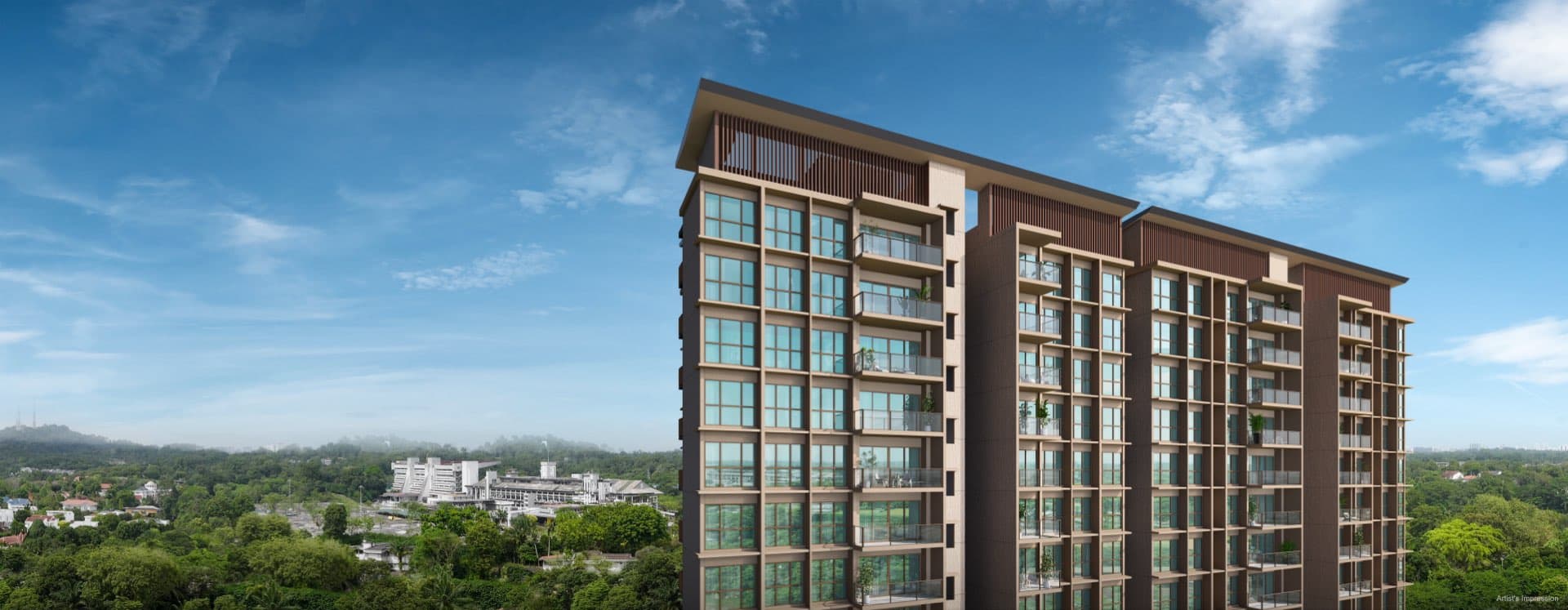 Developer render of the upper-floor facades against the sky