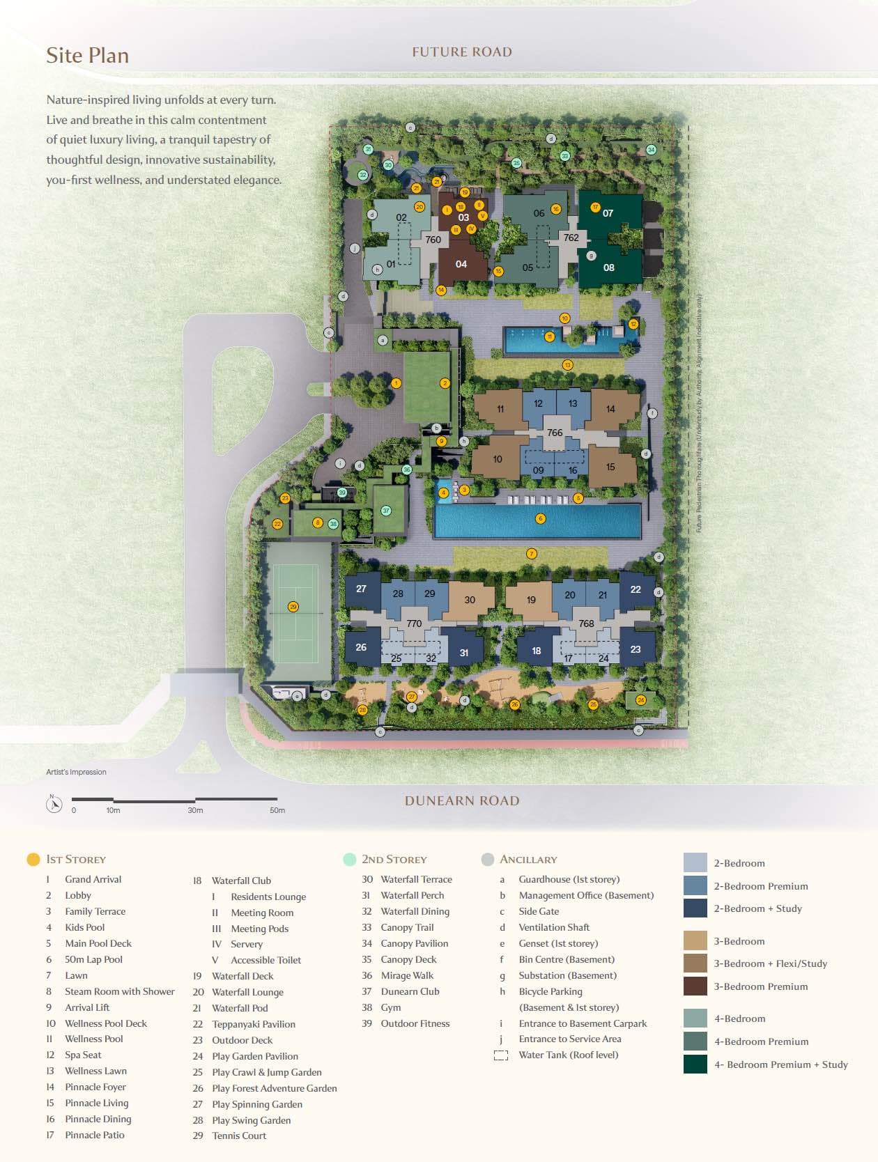 Illustrated site plan of Dunearn House with facilities marked