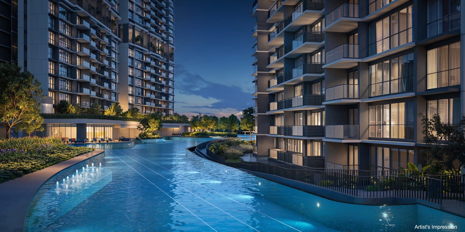 Developer render of a strata terrace house pool
