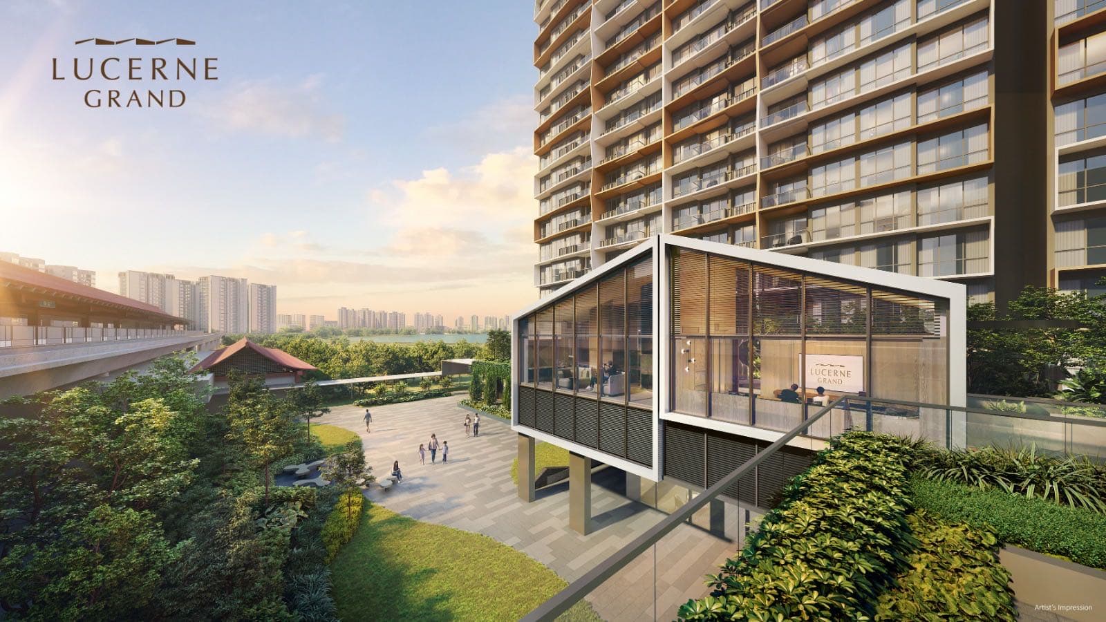 Developer render of the elevated clubhouse and landscaped deck