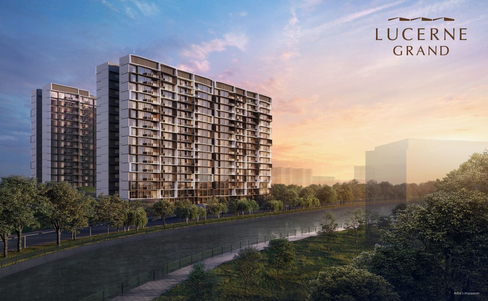 Developer render of the residential blocks beside the waterway
