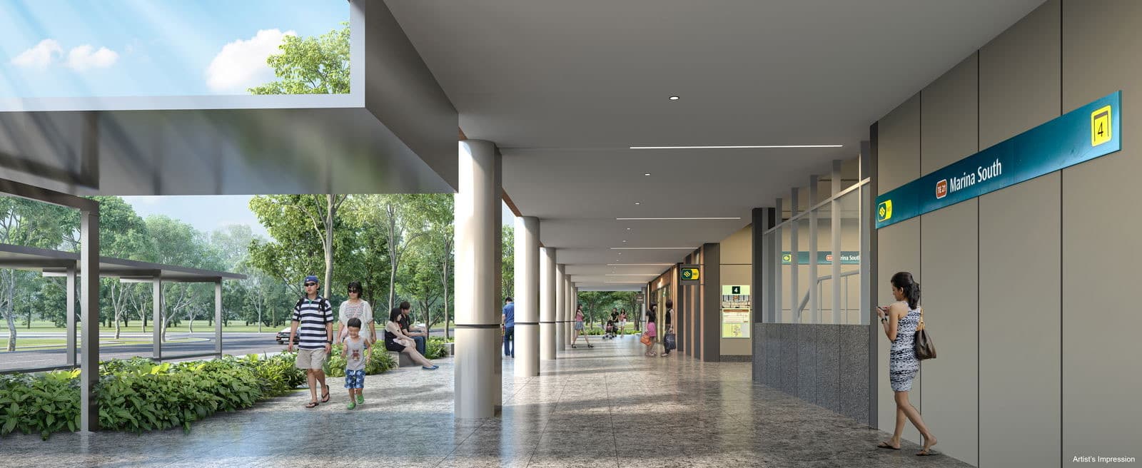 Developer render of the sheltered walkway leading to Marina South MRT station