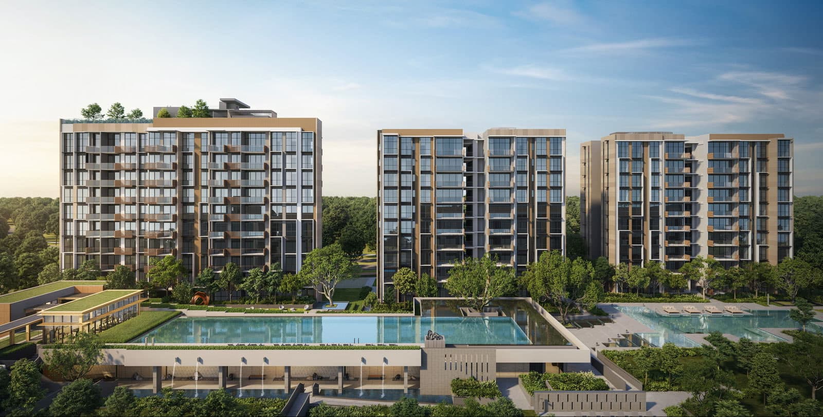 Developer render of three residential blocks above the deck