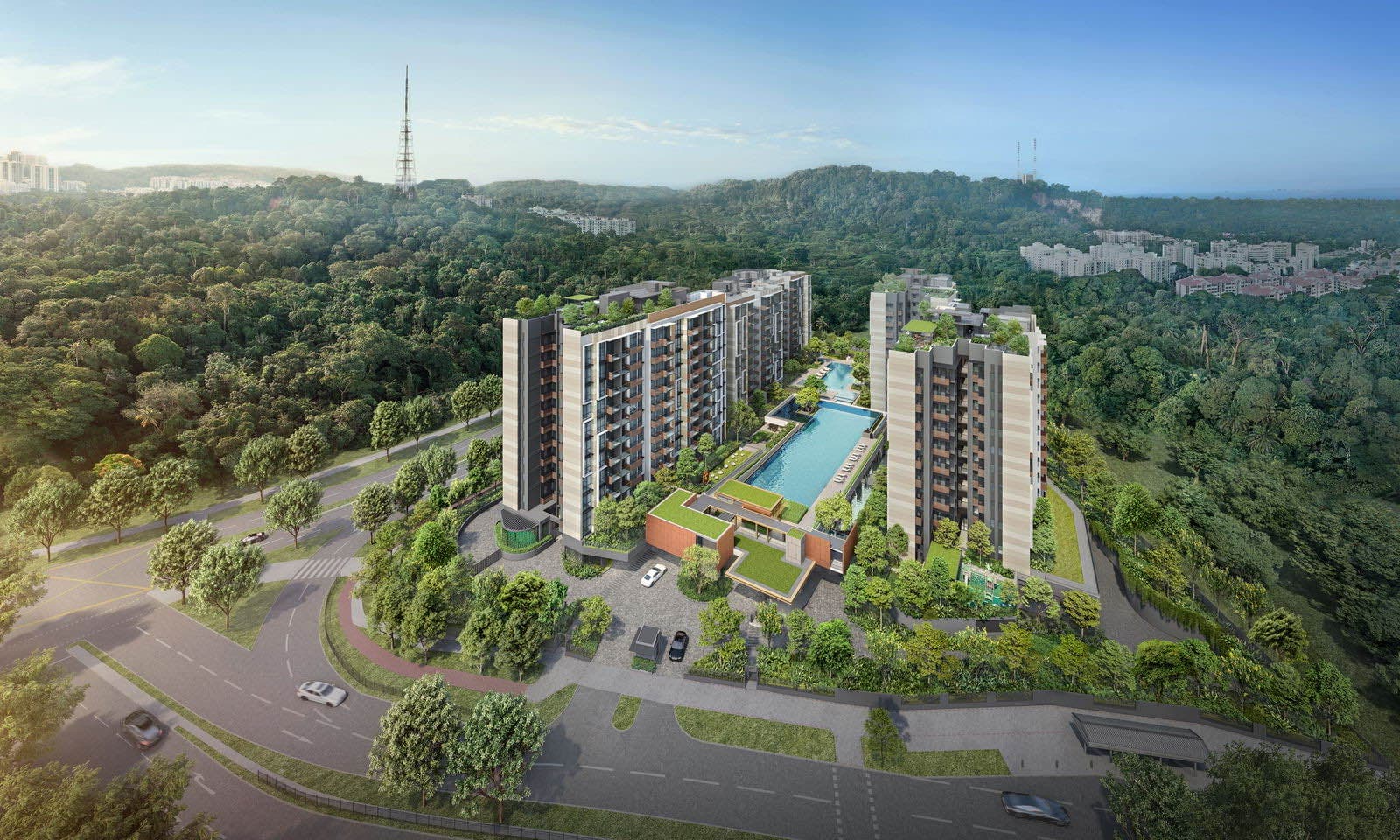 Developer render of The Sen's residential blocks from street level